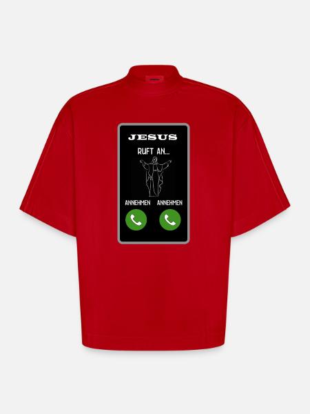 Jesus ruft an - Heavyweight Oversized Organic Boxy T-Shirt Made in EU - Rot