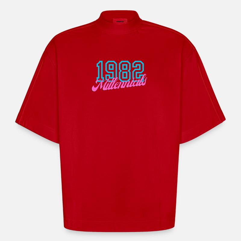 1982 Millennial Retro Numeric Design - T-shirt bio épais oversize Boxy fabriqué en UE - rouge