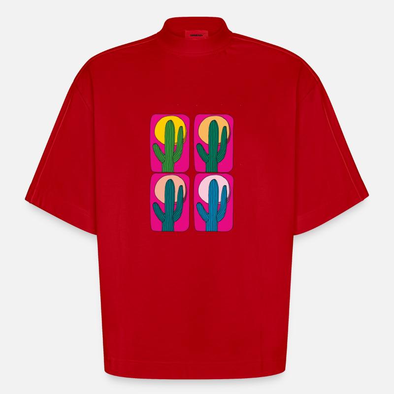 Cactus Mexique 4 plis - T-shirt bio épais oversize Boxy fabriqué en UE - rouge