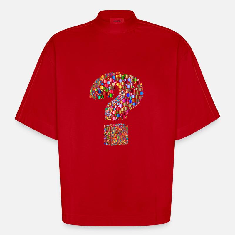 point d'interrogation arc-en-couleur - T-shirt bio épais oversize Boxy fabriqué en UE - rouge