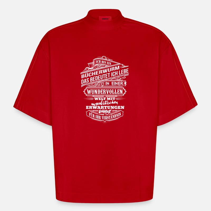 Ich bin ein Bücherwurm - Heavyweight Oversized Organic Boxy T-Shirt Made in EU - Rot