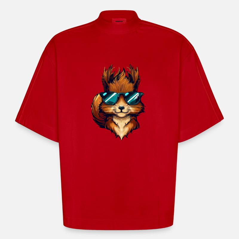 Cool Eichhörnchen - Eichhörnchen mit Sonnenbrille - Heavyweight Oversized Organic Boxy T-Shirt Made in EU - Rot