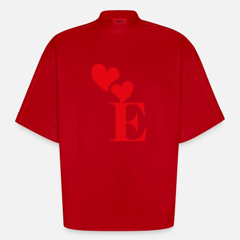 Buchstabe e rotes Herz - Heavyweight Oversized Organic Boxy T-Shirt Made in EU - Rot
