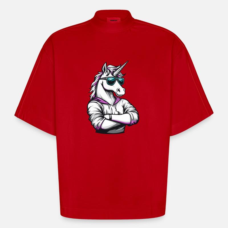 Einhorn Comic - Heavyweight Oversized Organic Boxy T-Shirt Made in EU - Rot