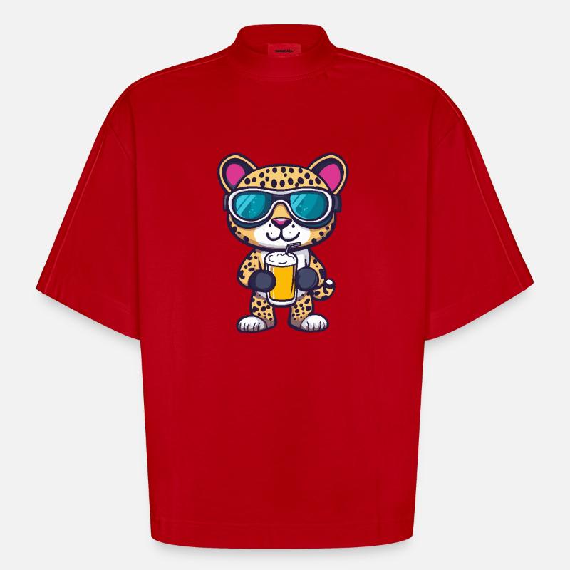 Leopard Apres Ski Bier - Heavyweight Oversized Organic Boxy T-Shirt Made in EU - Rot