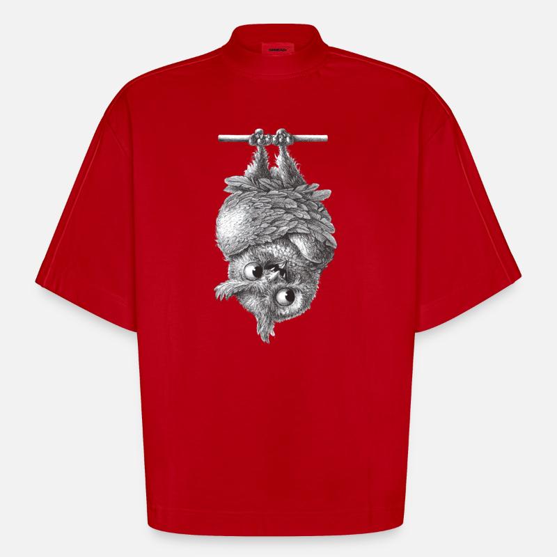 Vampir Eule - Dracula Eule - Heavyweight Oversized Organic Boxy T-Shirt Made in EU - Rot