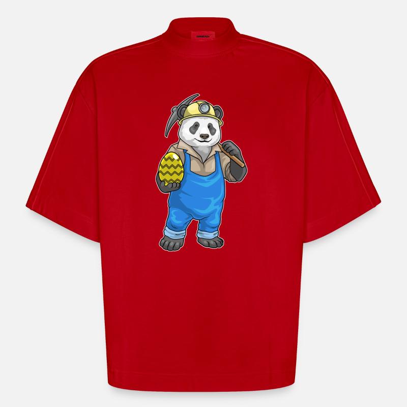 Panda Easter Mining - Heavyweight Oversized Organic Boxy T-Shirt Made in EU - red