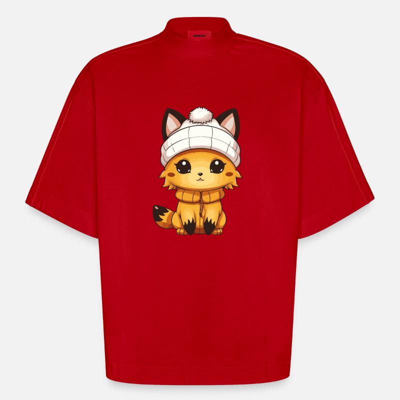 Bande dessinée Fox - T-shirt bio épais oversize Boxy fabriqué en UE - rouge
