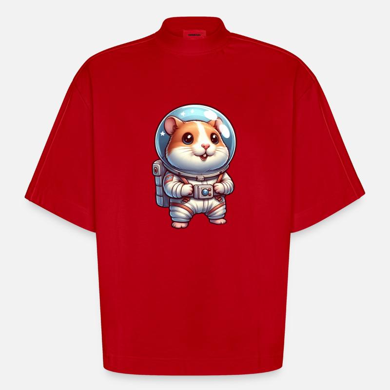Mignon hamster astronaute dans l’espace - T-shirt bio épais oversize Boxy fabriqué en UE - rouge