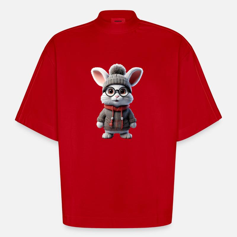 Süsses Kaninchen mit Strickpullover - Heavyweight Oversized Organic Boxy T-Shirt Made in EU - Rot