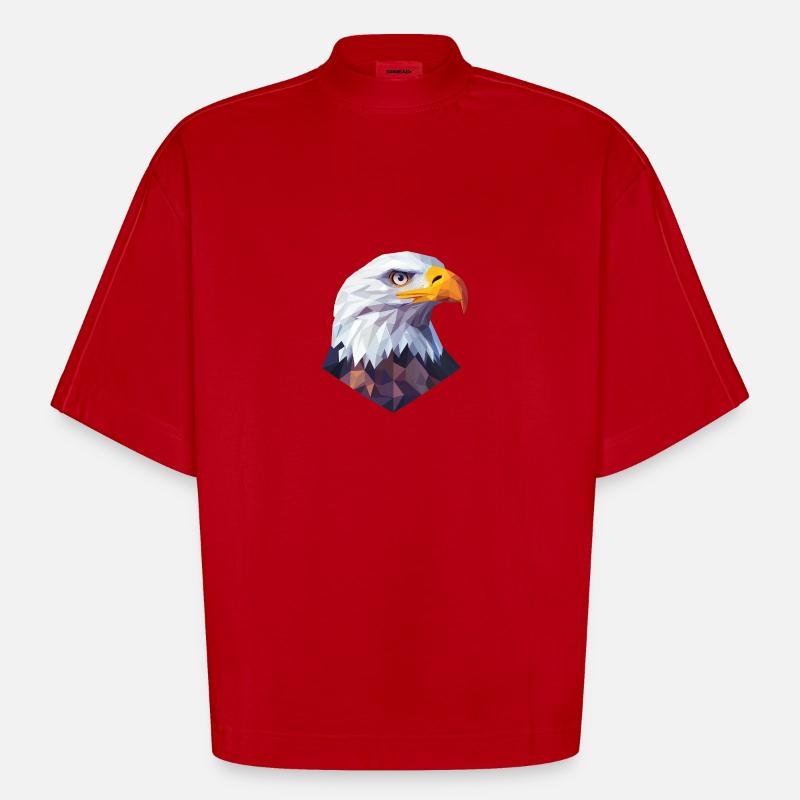 Conception du logo Low Poly de la tête d’aigle - T-shirt bio épais oversize Boxy fabriqué en UE - rouge