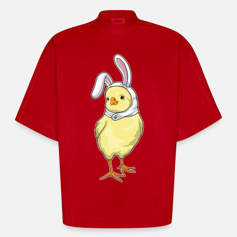 Chick Bunny Easter - Heavyweight Oversized Organic Boxy T-Shirt Made in EU - red