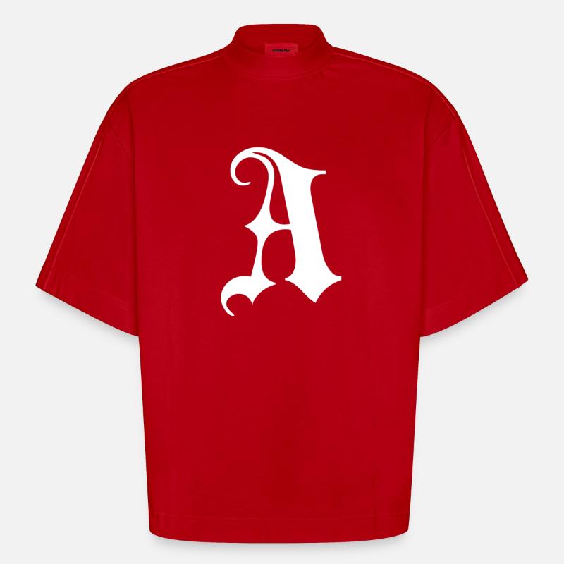Gothic Monogram A Script - Heavyweight Oversized Organic Boxy T-Shirt Made in EU - red