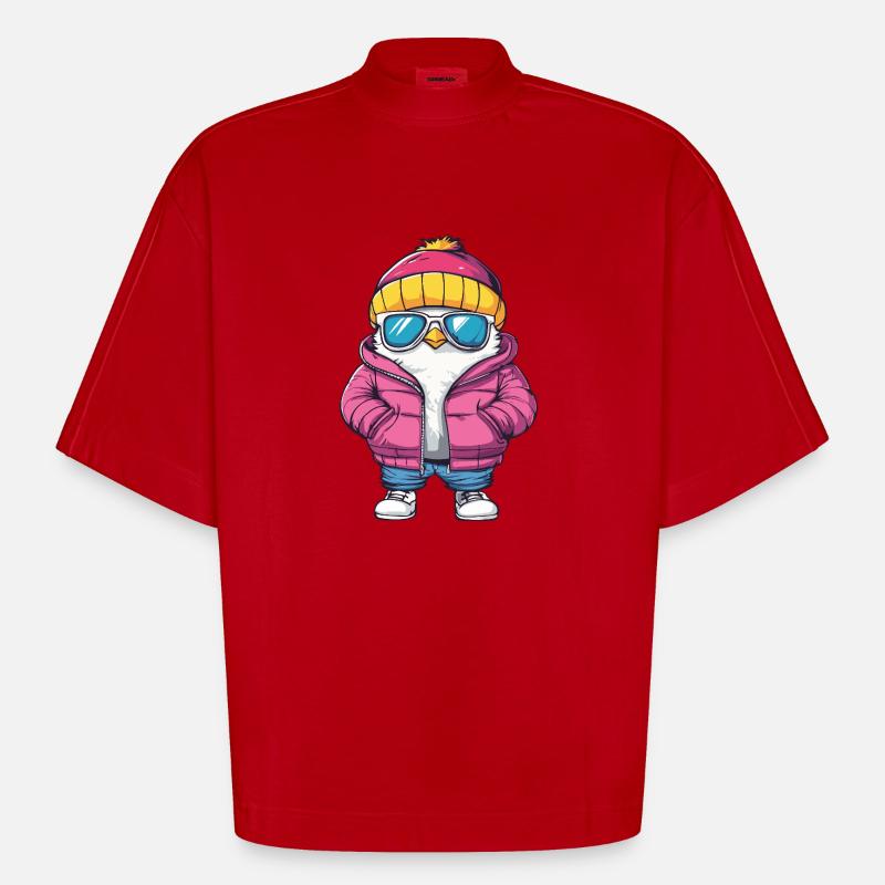 Taube Vogel Cool Comic - Heavyweight Oversized Organic Boxy T-Shirt Made in EU - Rot