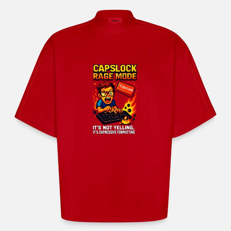 Capslock Rage Mode – Wütender Pixel-Nerd - Heavyweight Oversized Organic Boxy T-Shirt Made in EU - Rot