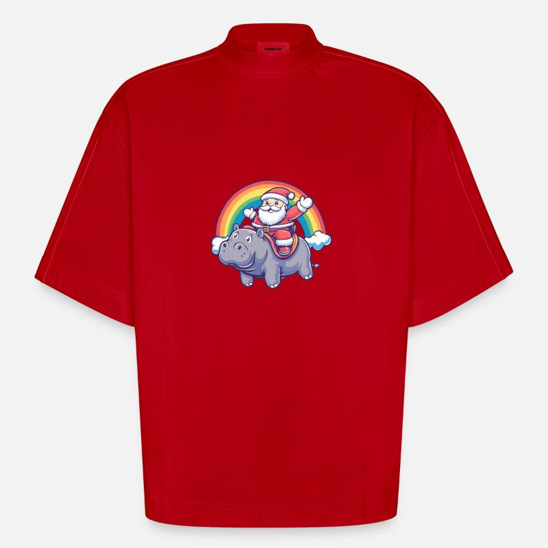 Nilpferd Weihnachtsmann Regenbogen - Heavyweight Oversized Organic Boxy T-Shirt Made in EU - Rot