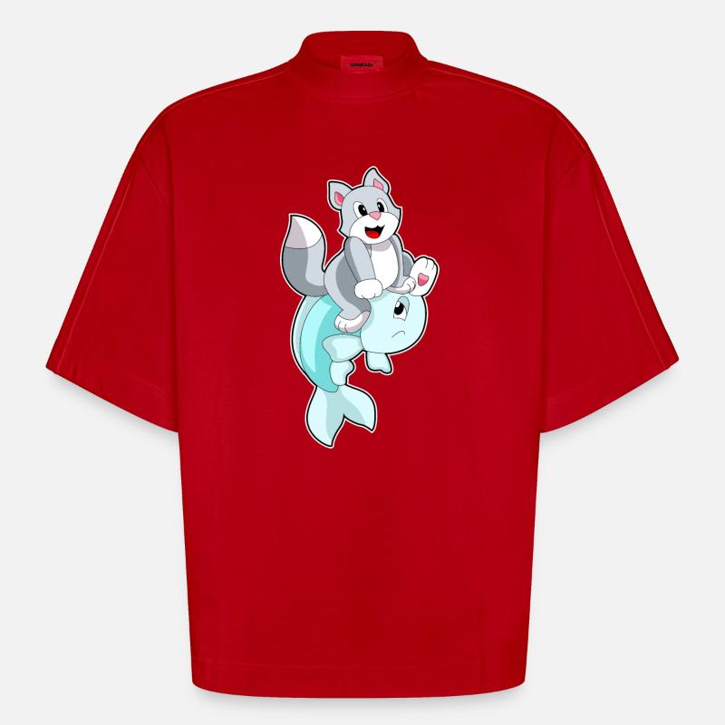 Poisson-chat - T-shirt bio épais oversize Boxy fabriqué en UE - rouge