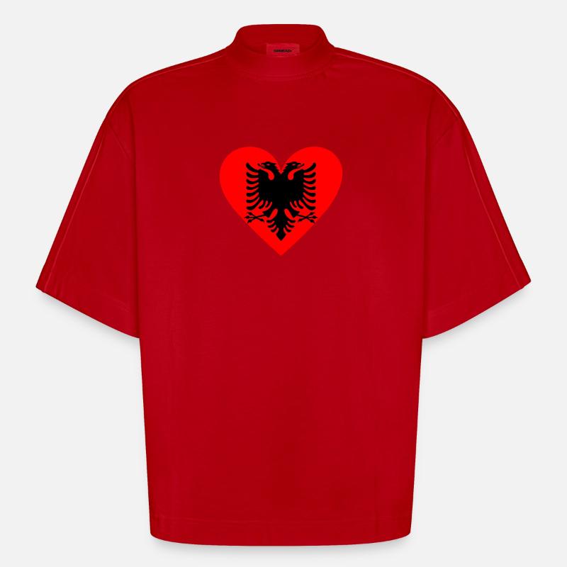 Albania Heart - Heavyweight Oversized Organic Boxy T-Shirt Made in EU - red