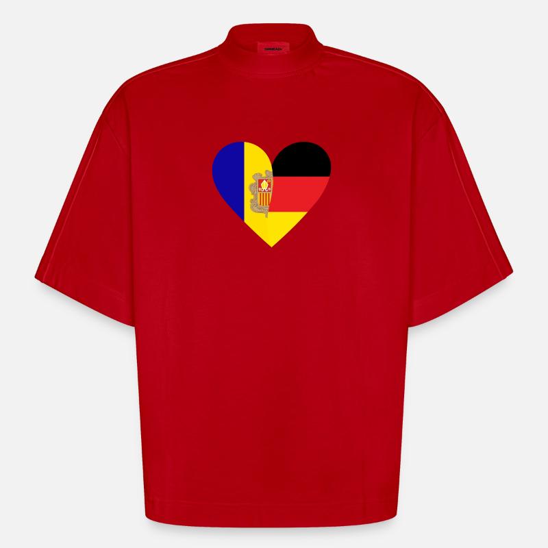 Andorra Germany Heart - Heavyweight Oversized Organic Boxy T-Shirt Made in EU - red