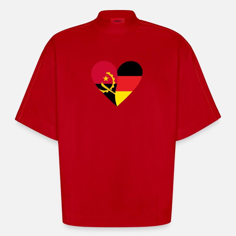 Angola Germany Heart - Heavyweight Oversized Organic Boxy T-Shirt Made in EU - red