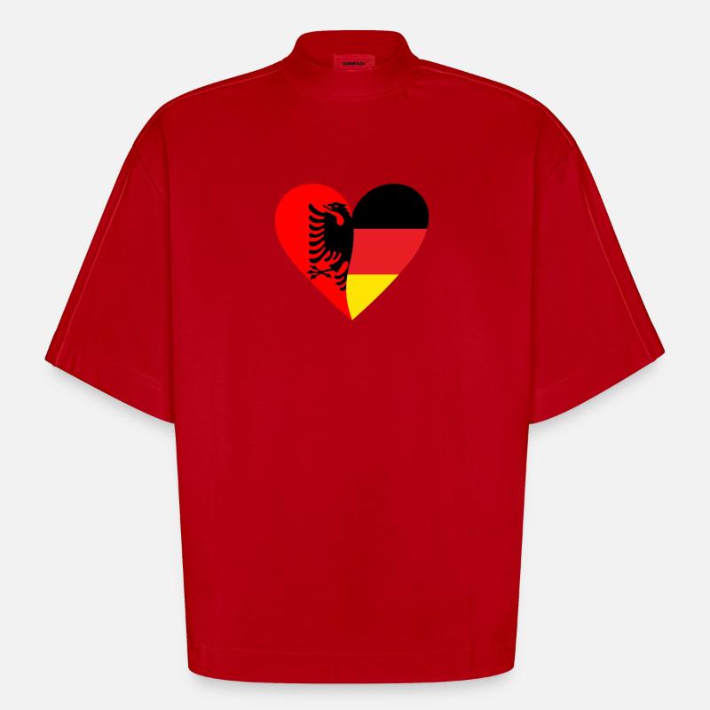 Albania Germany Heart - Heavyweight Oversized Organic Boxy T-Shirt Made in EU - red