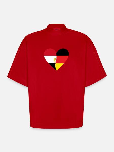 Egypt Germany Heart - Heavyweight Oversized Organic Boxy T-Shirt Made in EU - red