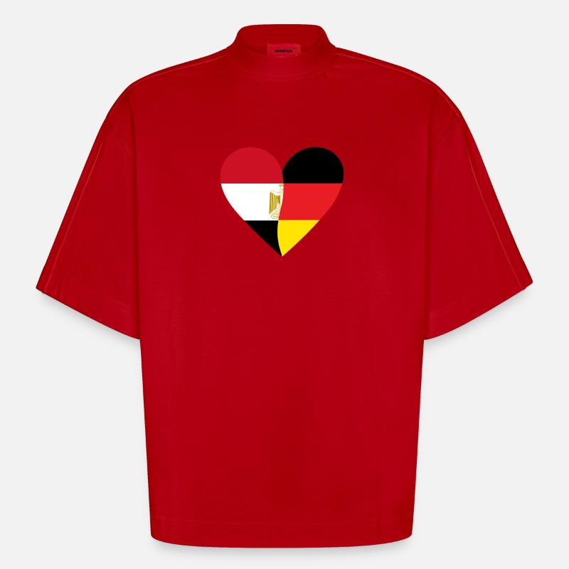 Égypte Allemagne Cœur - T-shirt bio épais oversize Boxy fabriqué en UE - rouge