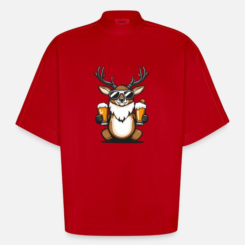 Hirsch Apres Ski Bier Comic - Heavyweight Oversized Organic Boxy T-Shirt Made in EU - Rot