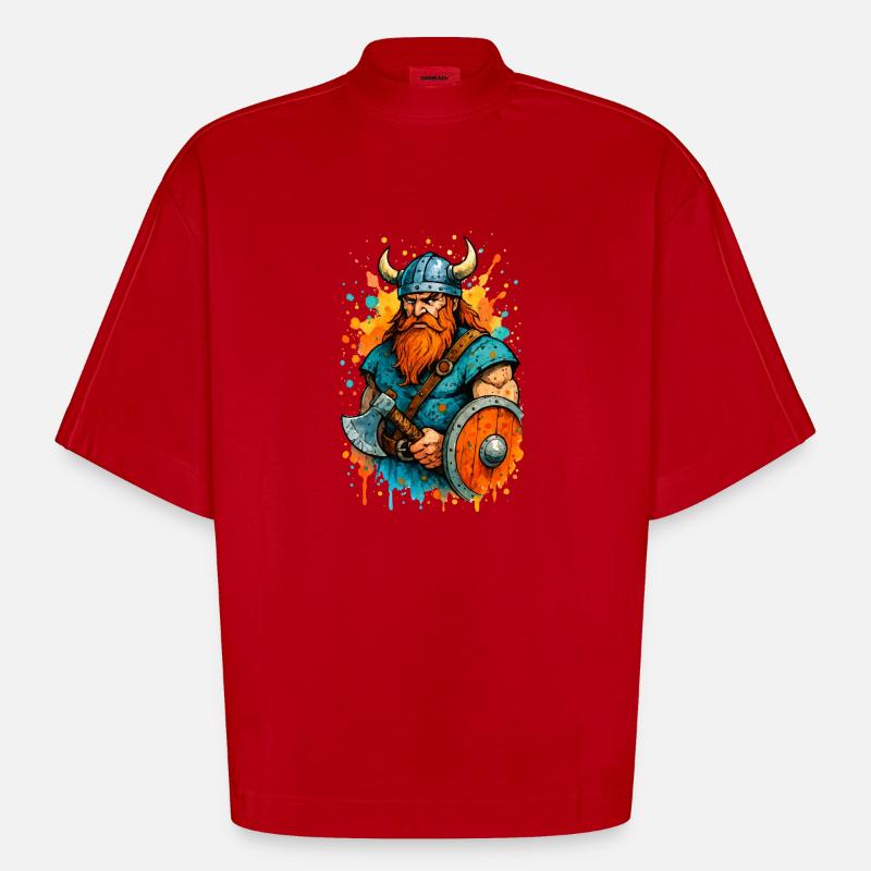 wikinger comic farbklecks - Heavyweight Oversized Organic Boxy T-Shirt Made in EU - Rot