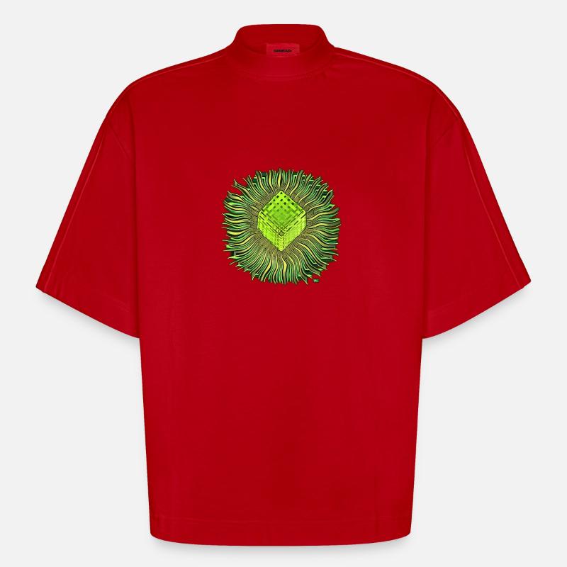 Psychédélique Cube / Cube psychédélique - T-shirt bio épais oversize Boxy fabriqué en UE - rouge