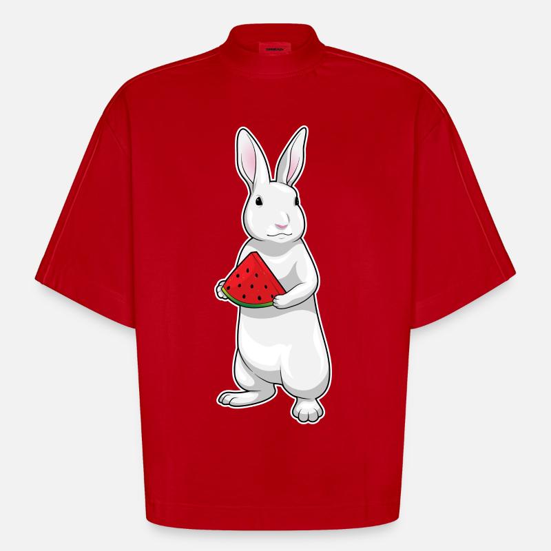 Lapin Pastèque - T-shirt bio épais oversize Boxy fabriqué en UE - rouge