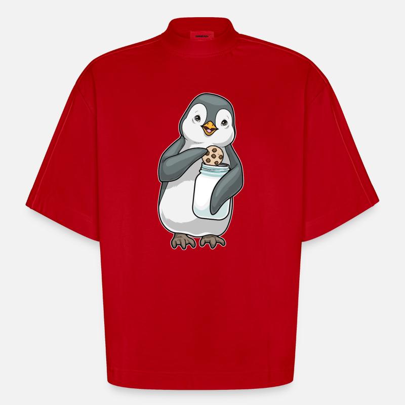 Biscuit pingouin - T-shirt bio épais oversize Boxy fabriqué en UE - rouge
