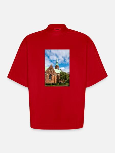 Klosterkirken, Aarhus, Dänemark - Heavyweight Oversized Organic Boxy T-Shirt Made in EU - Rot