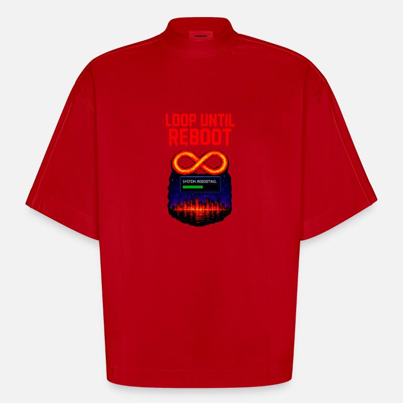 Loop Until Reboot – Pixel Shirt - Heavyweight Oversized Organic Boxy T-Shirt Made in EU - Rot