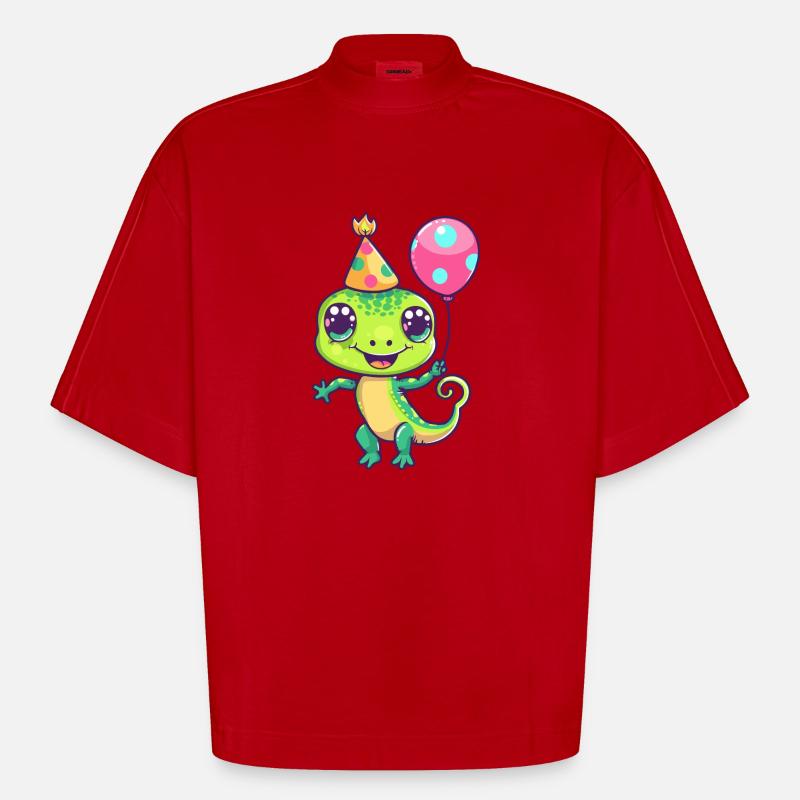 Lizard Birthday Comic - Heavyweight Oversized Organic Boxy T-Shirt Made in EU - red