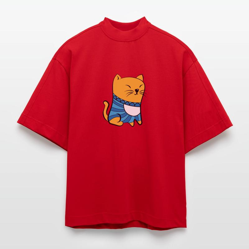 Cat with Pullover Heavyweight Oversized Organic Boxy T-Shirt Made in EU