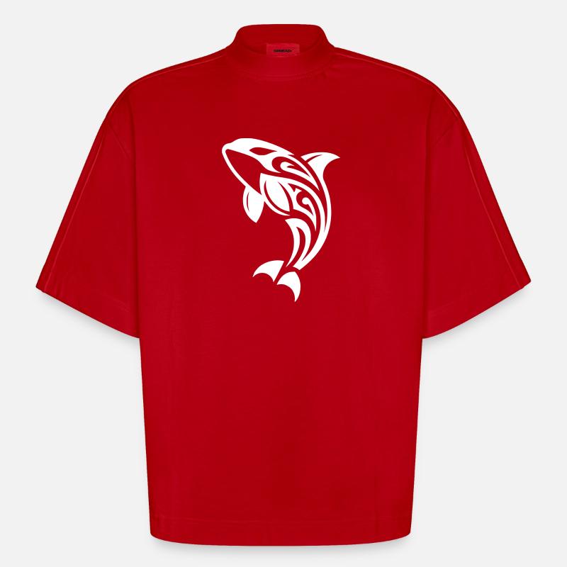 Springender Orca Tattoo Style - Heavyweight Oversized Organic Boxy T-Shirt Made in EU - Rot