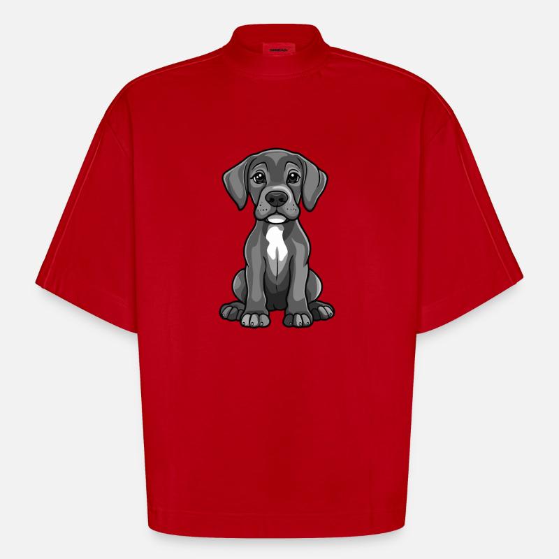 Great Dane Hund Comic Niedlich - Heavyweight Oversized Organic Boxy T-Shirt Made in EU - Rot