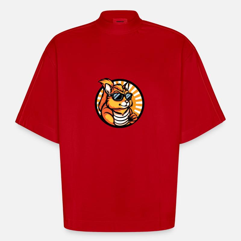 Squirrel Comic Cool Summer - Heavyweight Oversized Organic Boxy T-Shirt Made in EU - red