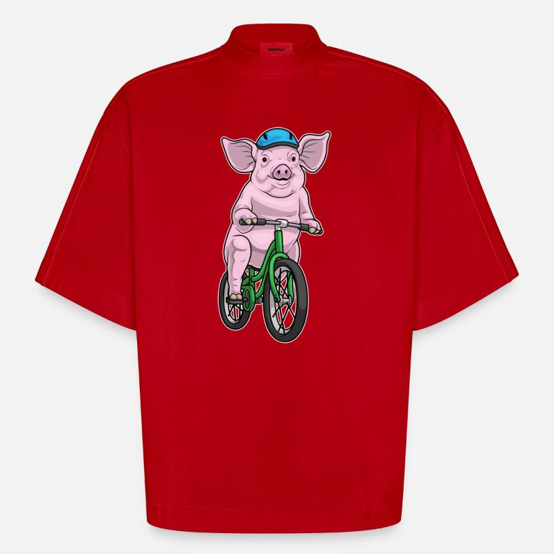 Vélo cochon - T-shirt bio épais oversize Boxy fabriqué en UE - rouge