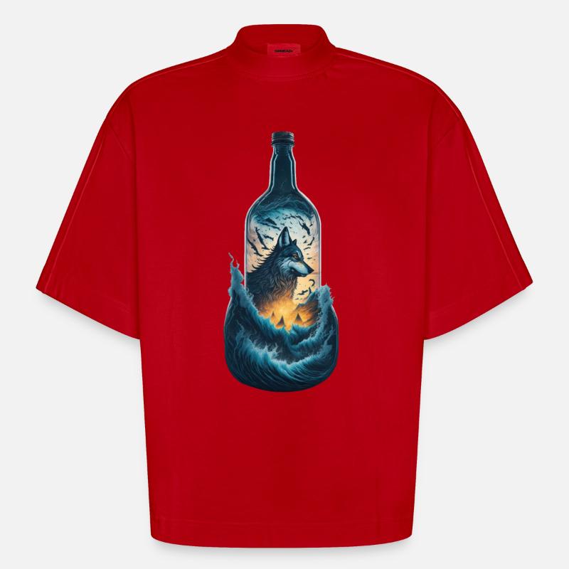 Wolf - Heavyweight Oversized Organic Boxy T-Shirt Made in EU - Rot