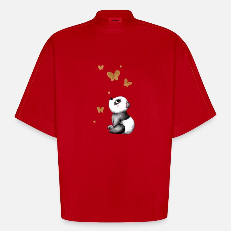 Träumender Comic Panda - Heavyweight Oversized Organic Boxy T-Shirt Made in EU - Rot
