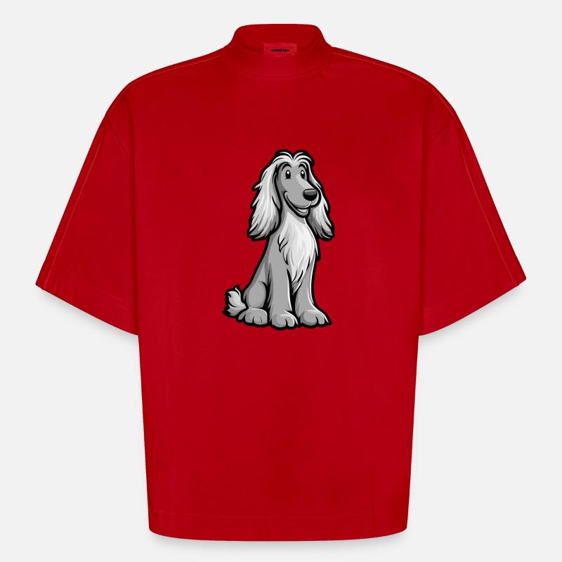 Afghan Hound Hund Comic Niedlich - Heavyweight Oversized Organic Boxy T-Shirt Made in EU - Rot