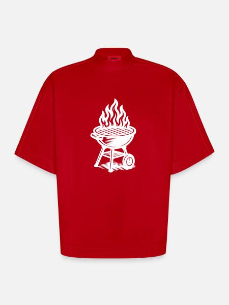 Grill Fire Grilling - Heavyweight Oversized Organic Boxy T-Shirt Made in EU - red