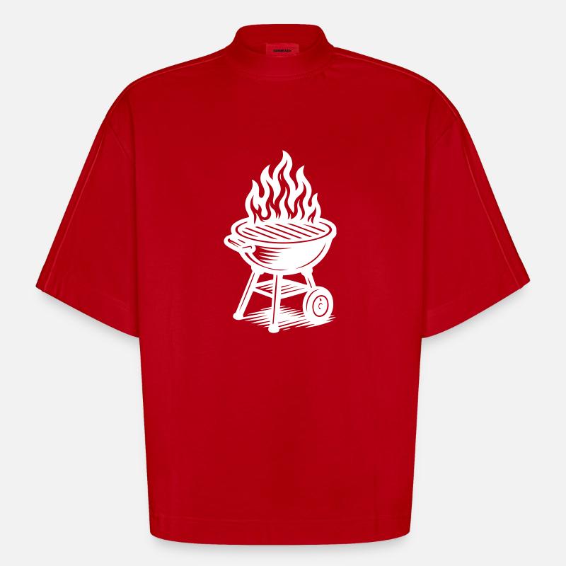 Grill Fire Grilling - Heavyweight Oversized Organic Boxy T-Shirt Made in EU - red