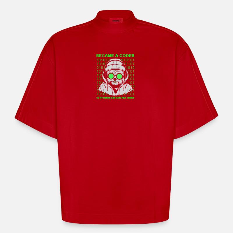 Became a Coder – Cyber Dog Binary - Heavyweight Oversized Organic Boxy T-Shirt Made in EU - red