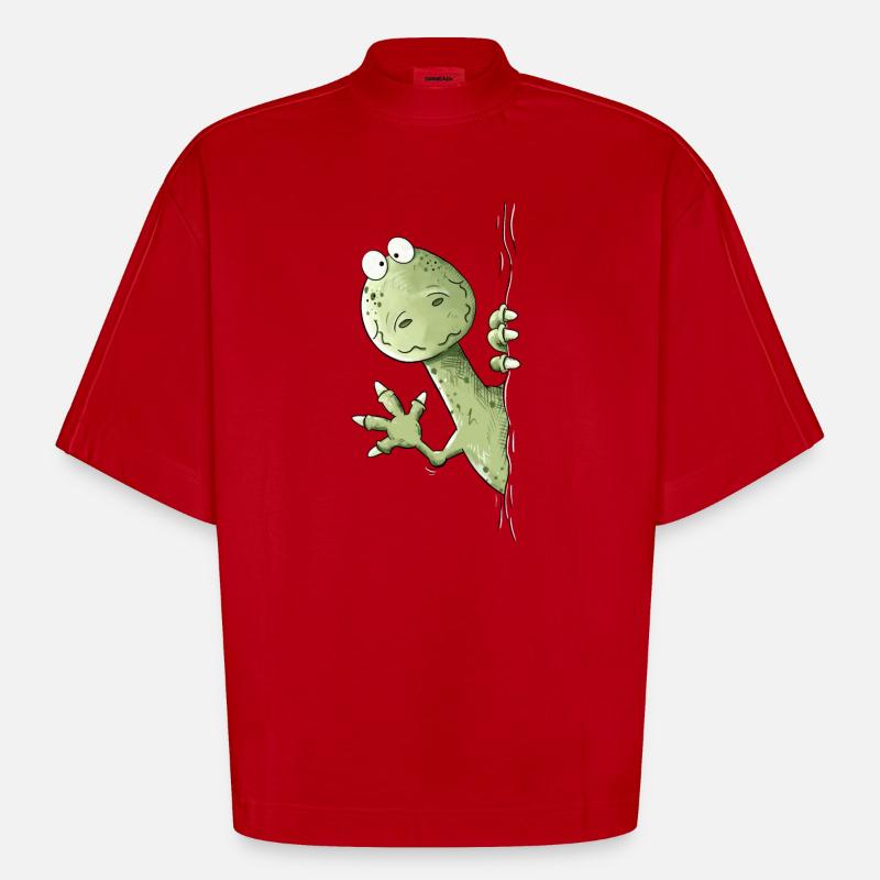 Drolliger Dino I Raptor Dinosaurier - Heavyweight Oversized Organic Boxy T-Shirt Made in EU - Rot