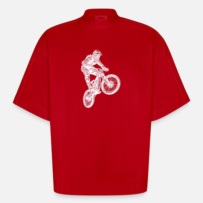 Cooler Radfahrer Springender Mountainbiker - Heavyweight Oversized Organic Boxy T-Shirt Made in EU - Rot
