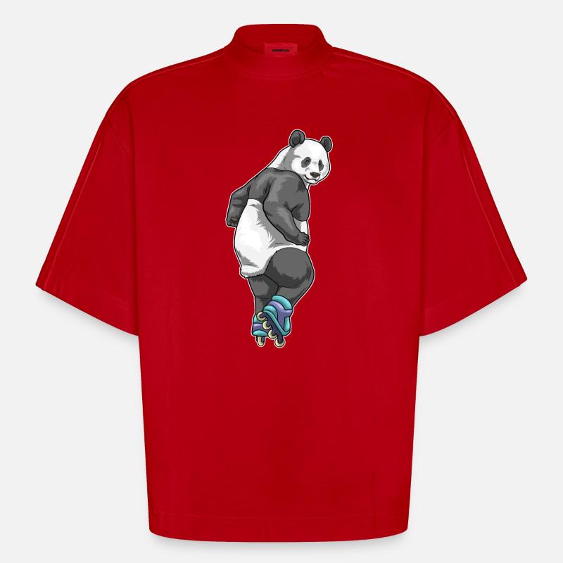 Panda Inline skating Rollschuhe - Heavyweight Oversized Organic Boxy T-Shirt Made in EU - Rot