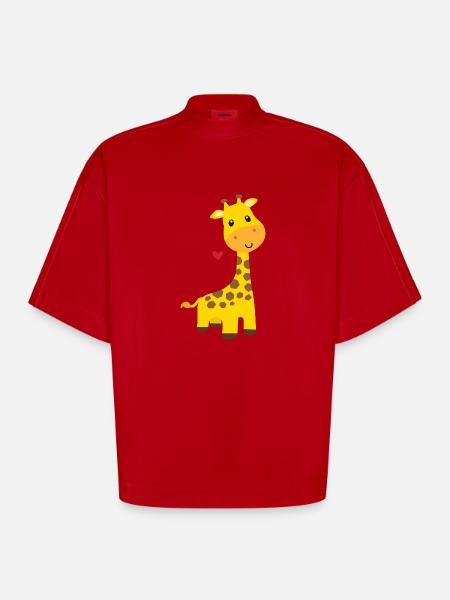 Giraffe - Heavyweight Oversized Organic Boxy T-Shirt Made in EU - red